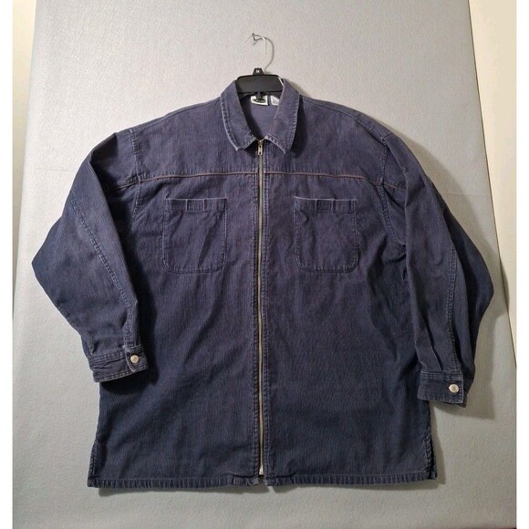 Bugle Boy Corduroy Baggy Zip Up Shirt L Relaxed Blue Skater Chore Jacket Y2K - Picture 1 of 7